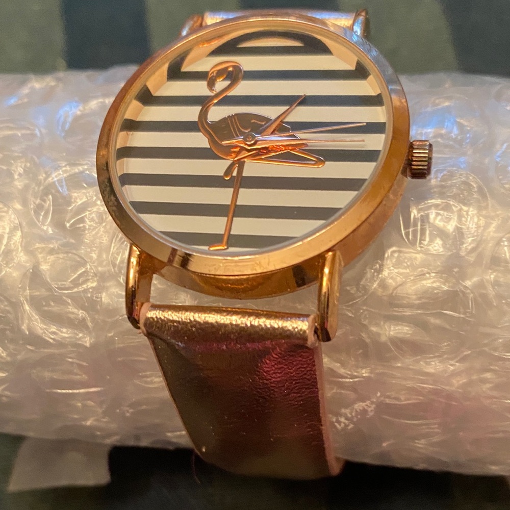 Gold Flamingo Striped Watch